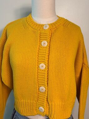 babaa 💯 Spanish Cotton Cropped Cardigan-Mustard Yellow